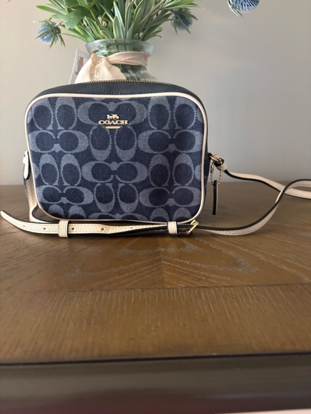Coach Navy Signature Canvas Crossbody with Chalk Trim